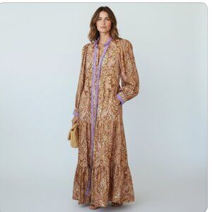 Stella Pardo Paris Boho Paisley Maxi Dress Crochet Trim Size Small